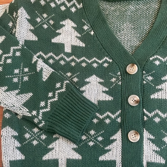 Christmas Tree Pattern Drop Shoulder V Neck Cardigan - Picture 7 of 11